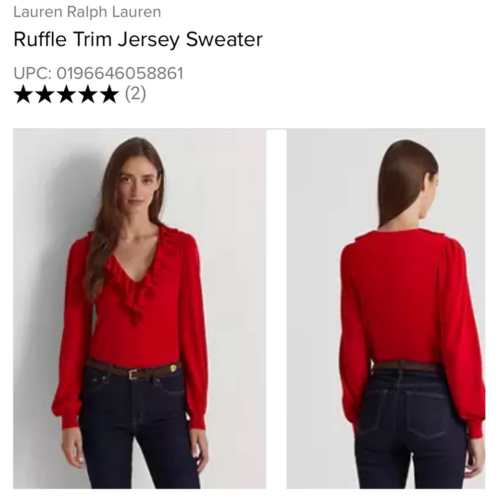 Ralph Lauren Ruffle Trim Jersey Sweater Size L